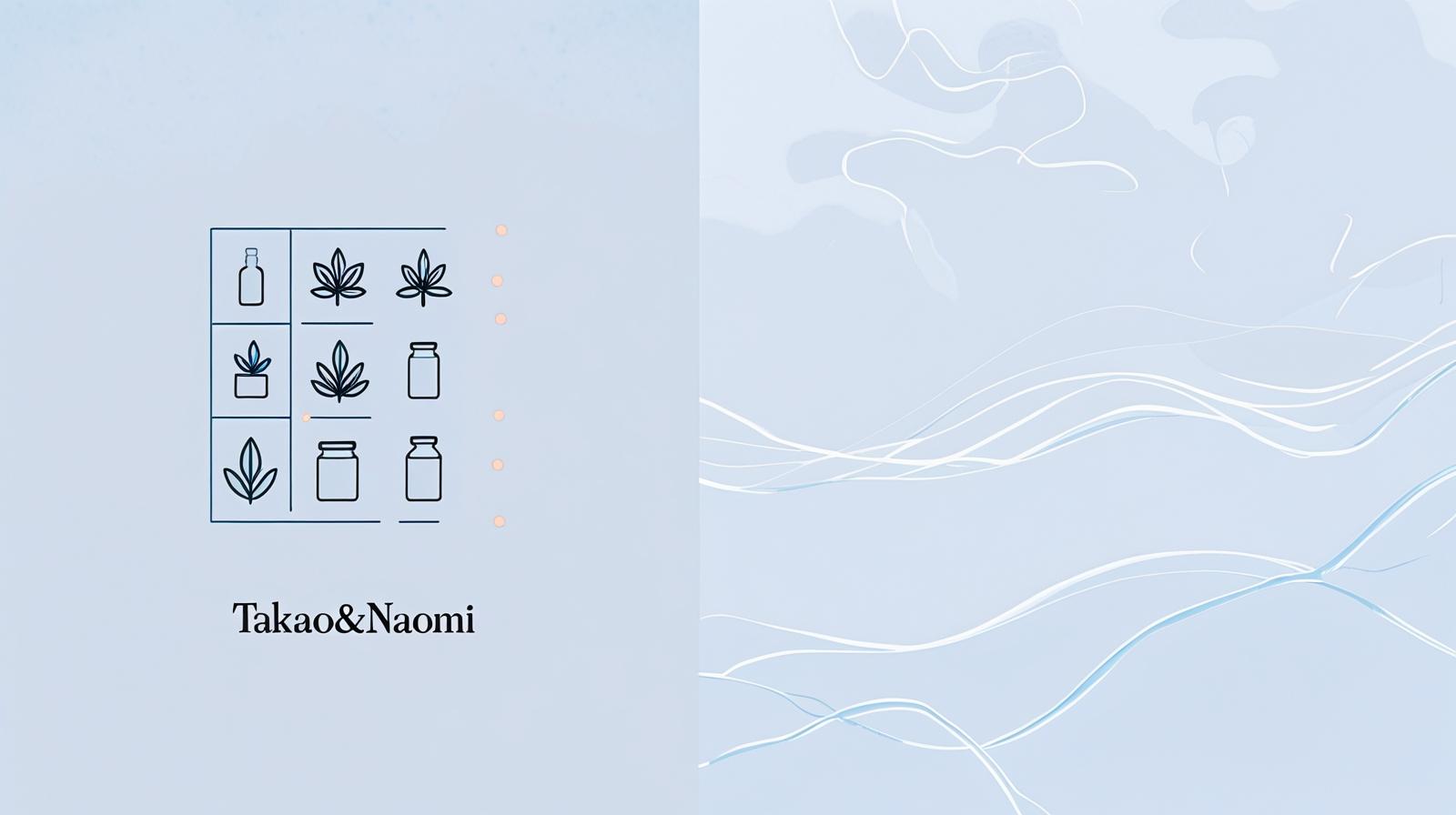 Takao&Naomiが厳選したダンスと健康のおすすめアイテムを表すシンプルなボトルと植物アイコンのイラスト