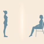 立ち姿と座り姿の正しい姿勢をイメージしたシルエットイラスト