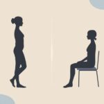 立ち姿と座り姿の正しい姿勢をイメージしたシルエットイラスト